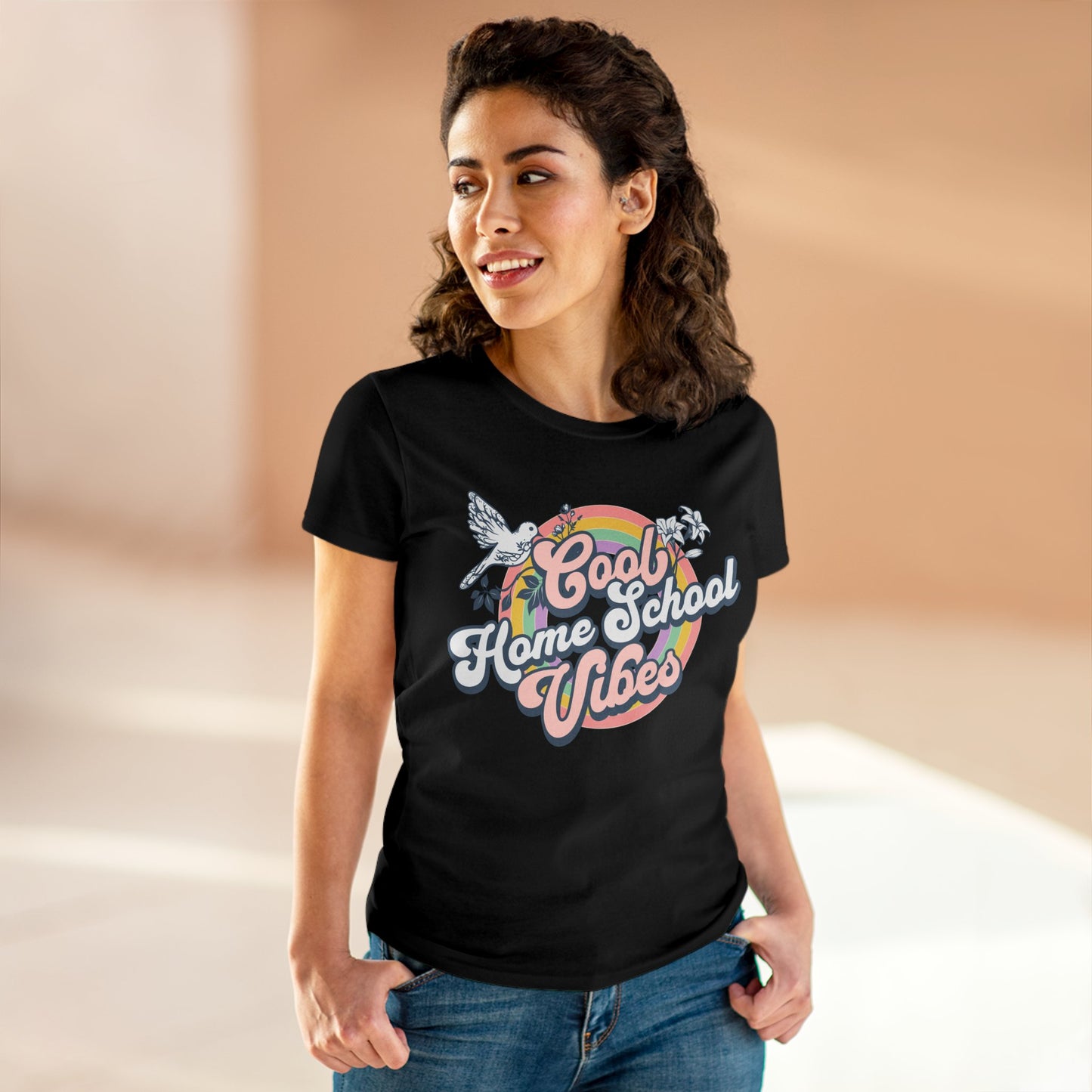 T-Shirt (Womens) - Cool Home School Vibes | Semi Fitted | 100% Cotton | Funny, Witty, Sarcastic