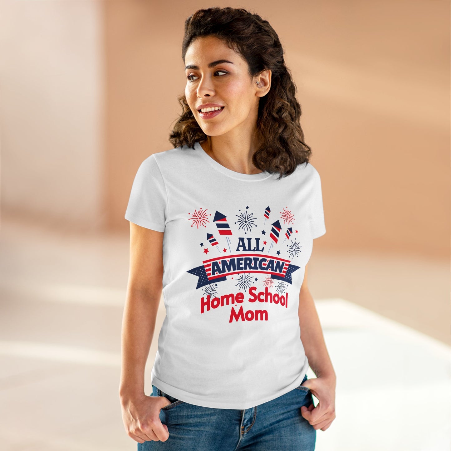 T-Shirt (Womens) - All American Home School Mom | Semi Fitted | 100% Cotton | Funny, Witty, Sarcastic