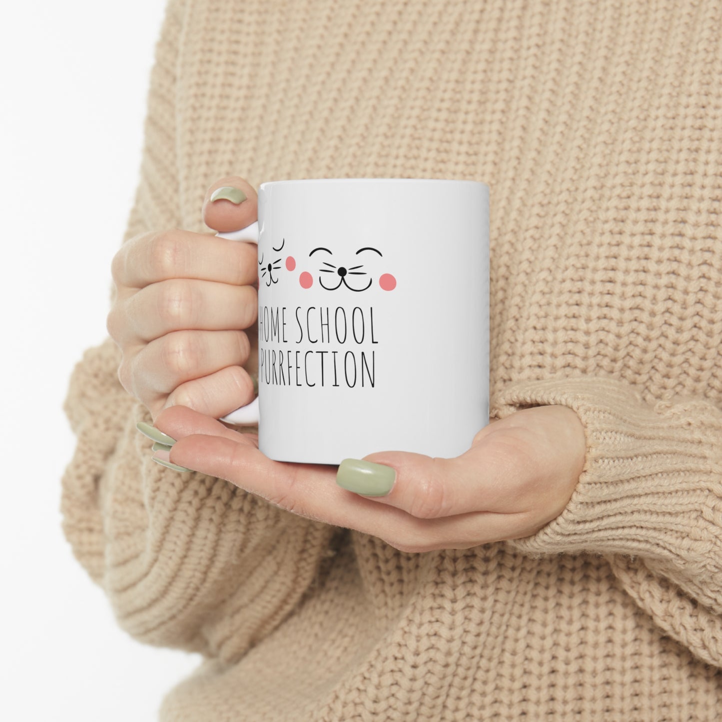 Coffee Mug - Home School Purrfection | White | Ceramic 11oz | Microwave and Dishwasher Safe
