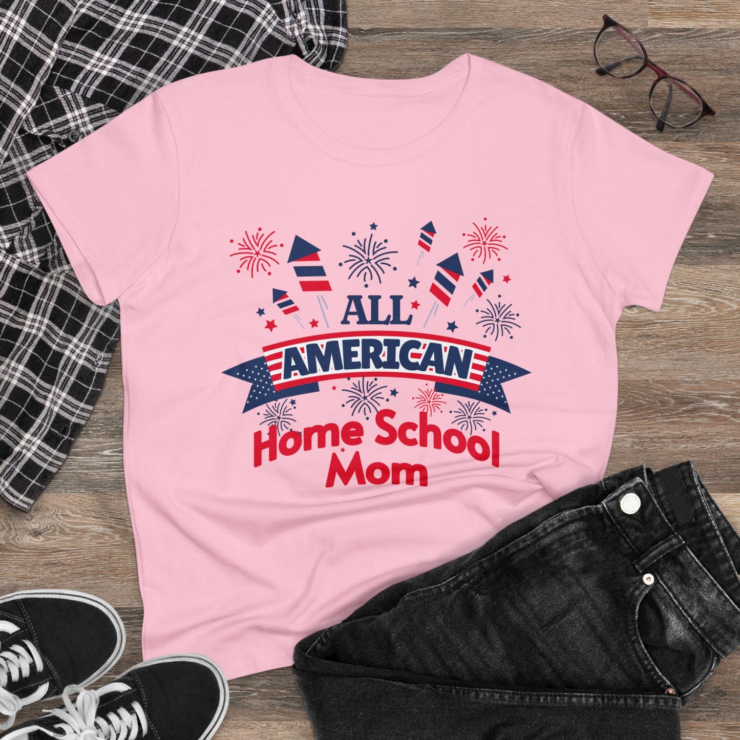 T-Shirt (Womens) - All American Home School Mom | Semi Fitted | 100% Cotton | Funny, Witty, Sarcastic