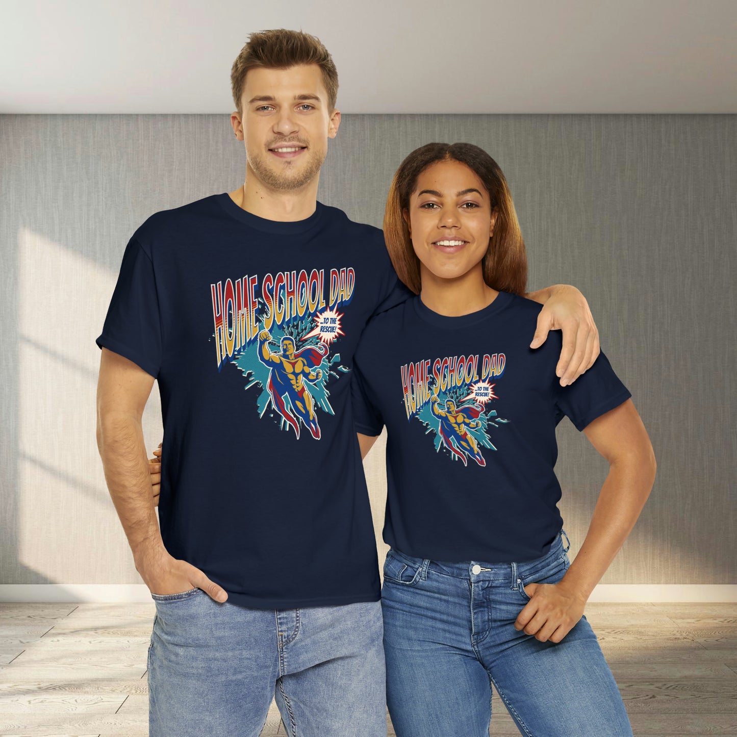 T-Shirt - Home School Dad To The Rescue | Classic Fit | 100% Cotton | Heavy Cotton