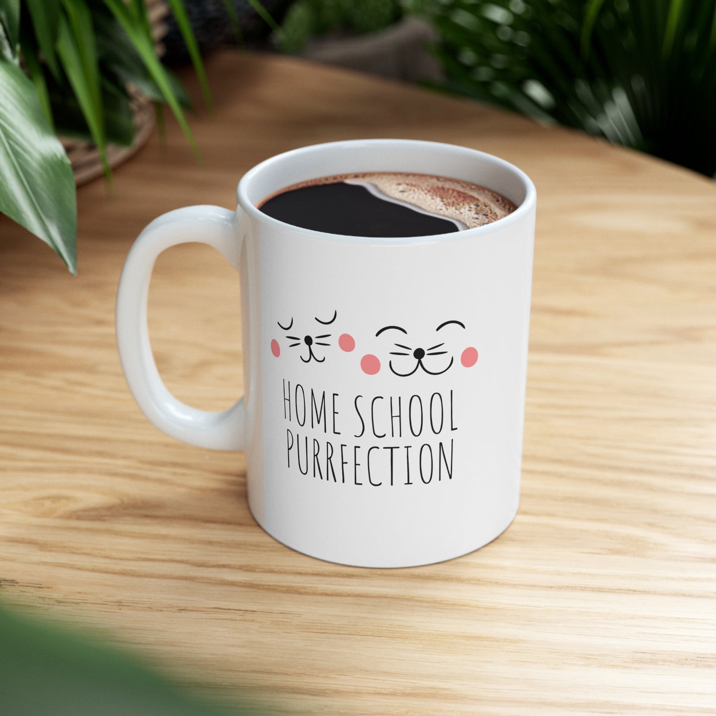 Coffee Mug - Home School Purrfection | White | Ceramic 11oz | Microwave and Dishwasher Safe