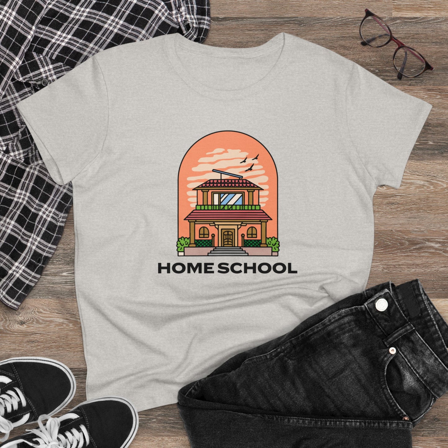 T-Shirt (Womens) - Home School House | Semi Fitted | 100% Cotton | Funny, Witty, Sarcastic