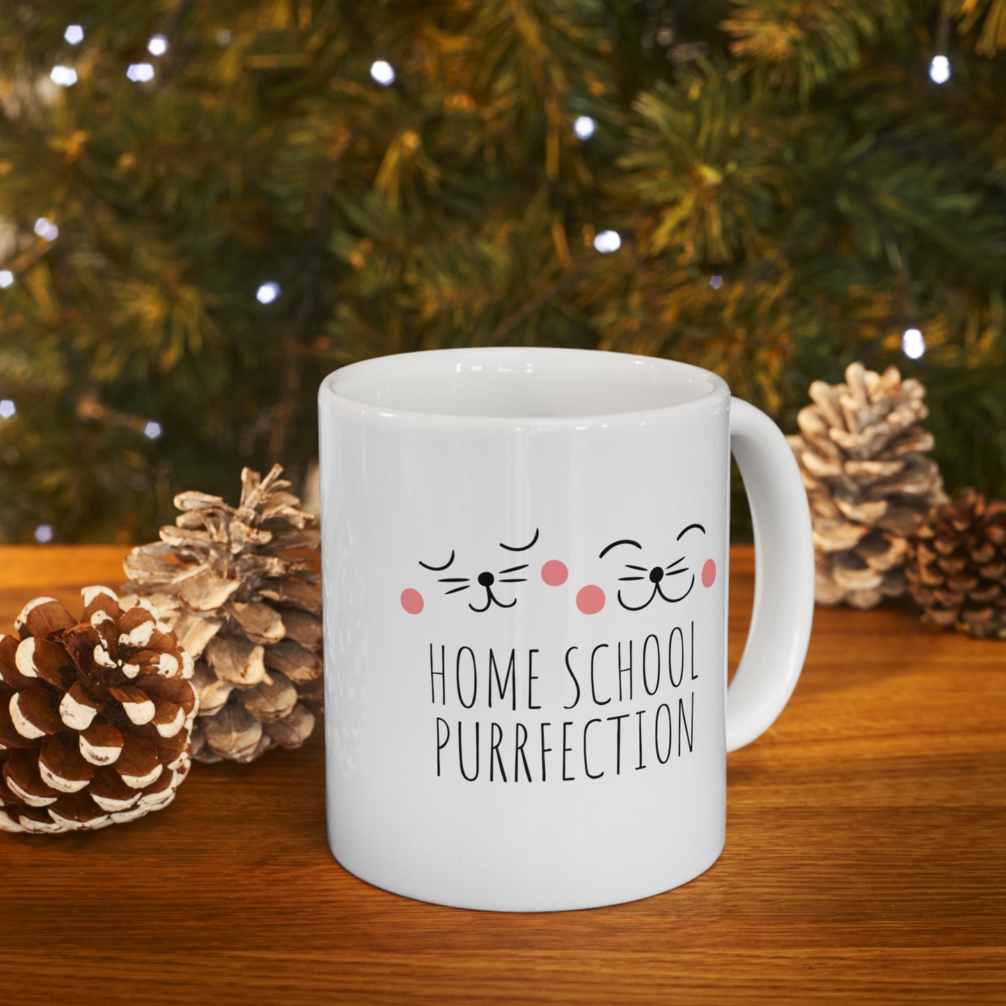 Coffee Mug - Home School Purrfection | White | Ceramic 11oz | Microwave and Dishwasher Safe