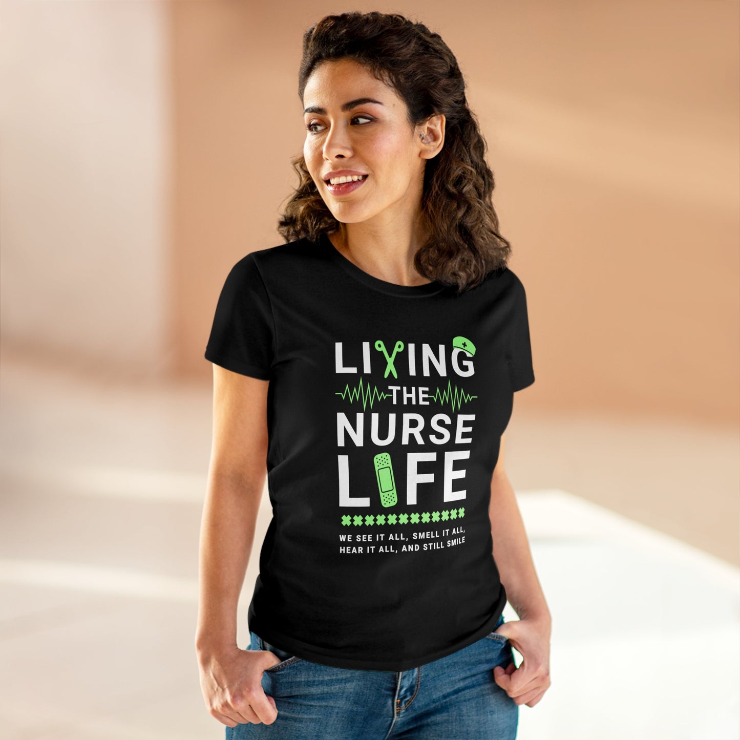T-Shirt (Womens) - Living The Nurse Life | Semi Fitted | 100% Cotton | Funny, Witty, Sarcastic
