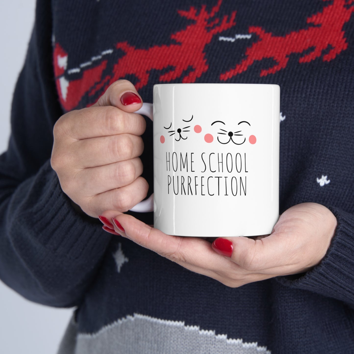 Coffee Mug - Home School Purrfection | White | Ceramic 11oz | Microwave and Dishwasher Safe