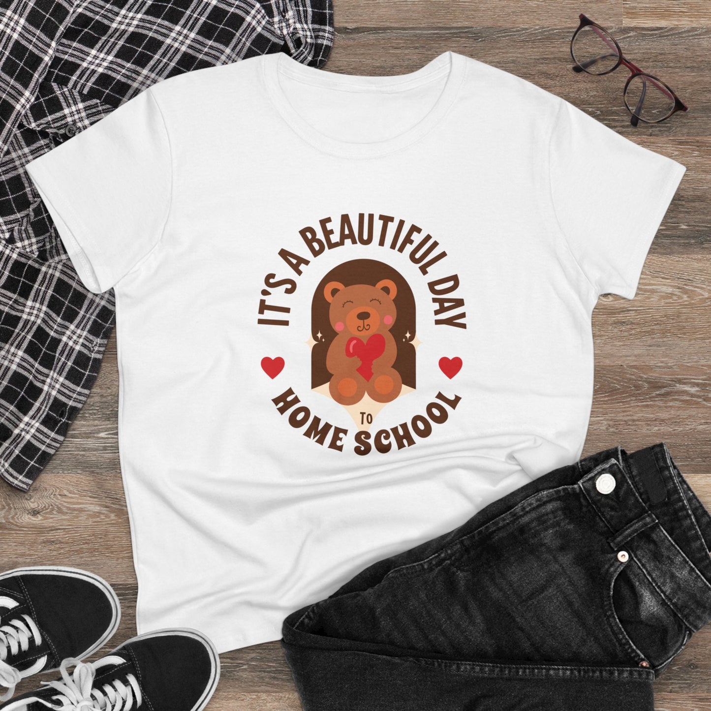 T-Shirt (Womens) - It's A Beautiful Day To Home School | Semi Fitted | 100% Cotton | Funny, Witty, Sarcastic