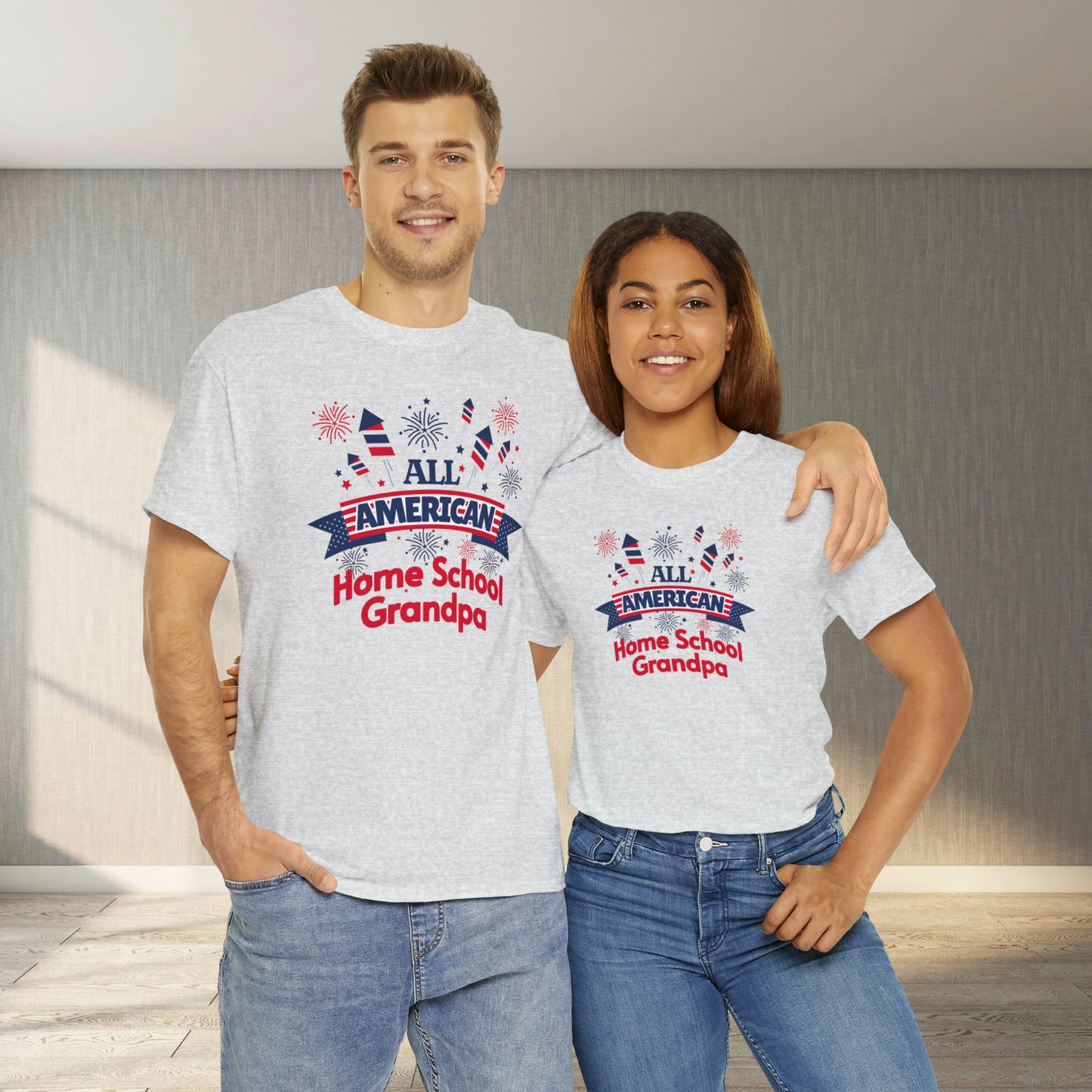 T-Shirt - All-American Home School Grandpa | Classic Fit | 100% Cotton | Heavy Cotton