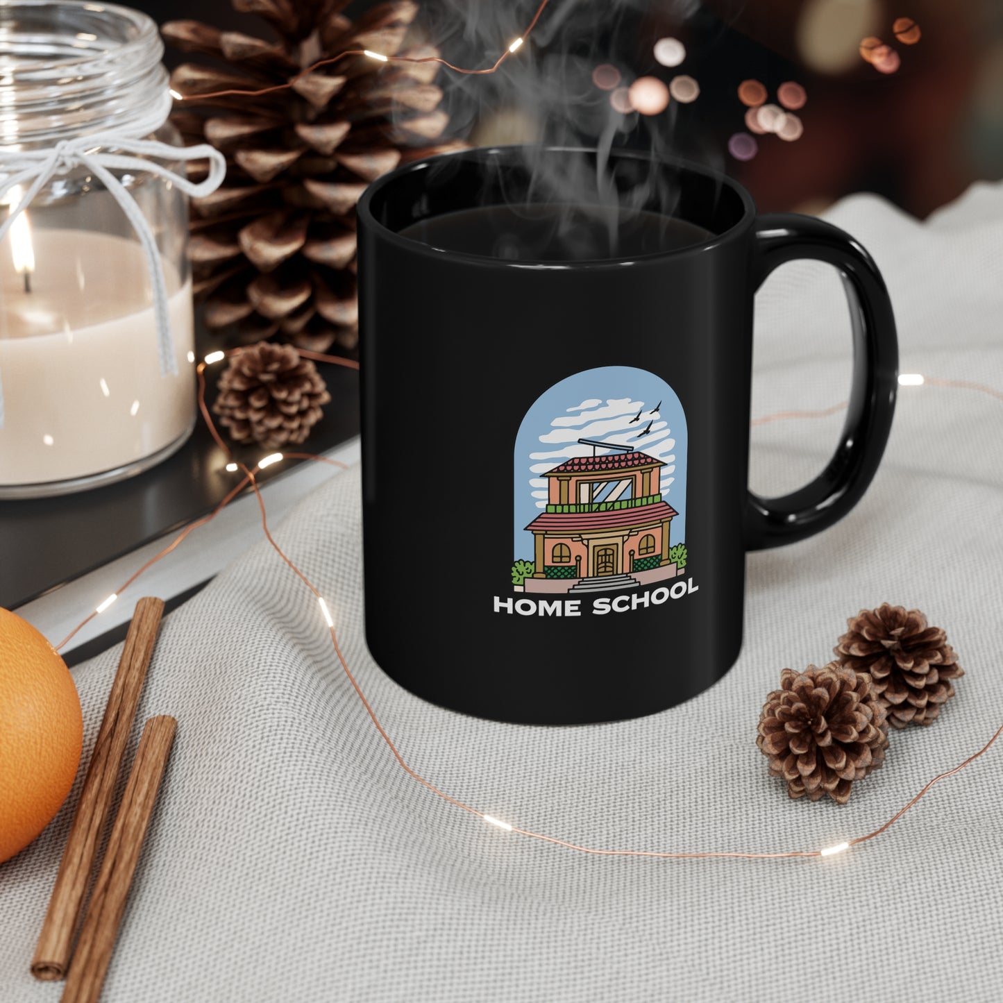 Coffee Mug - Home School House | Black | Ceramic 11oz | Microwave and Dishwasher Safe