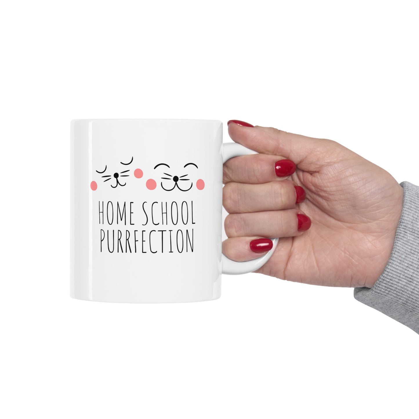 Coffee Mug - Home School Purrfection | White | Ceramic 11oz | Microwave and Dishwasher Safe