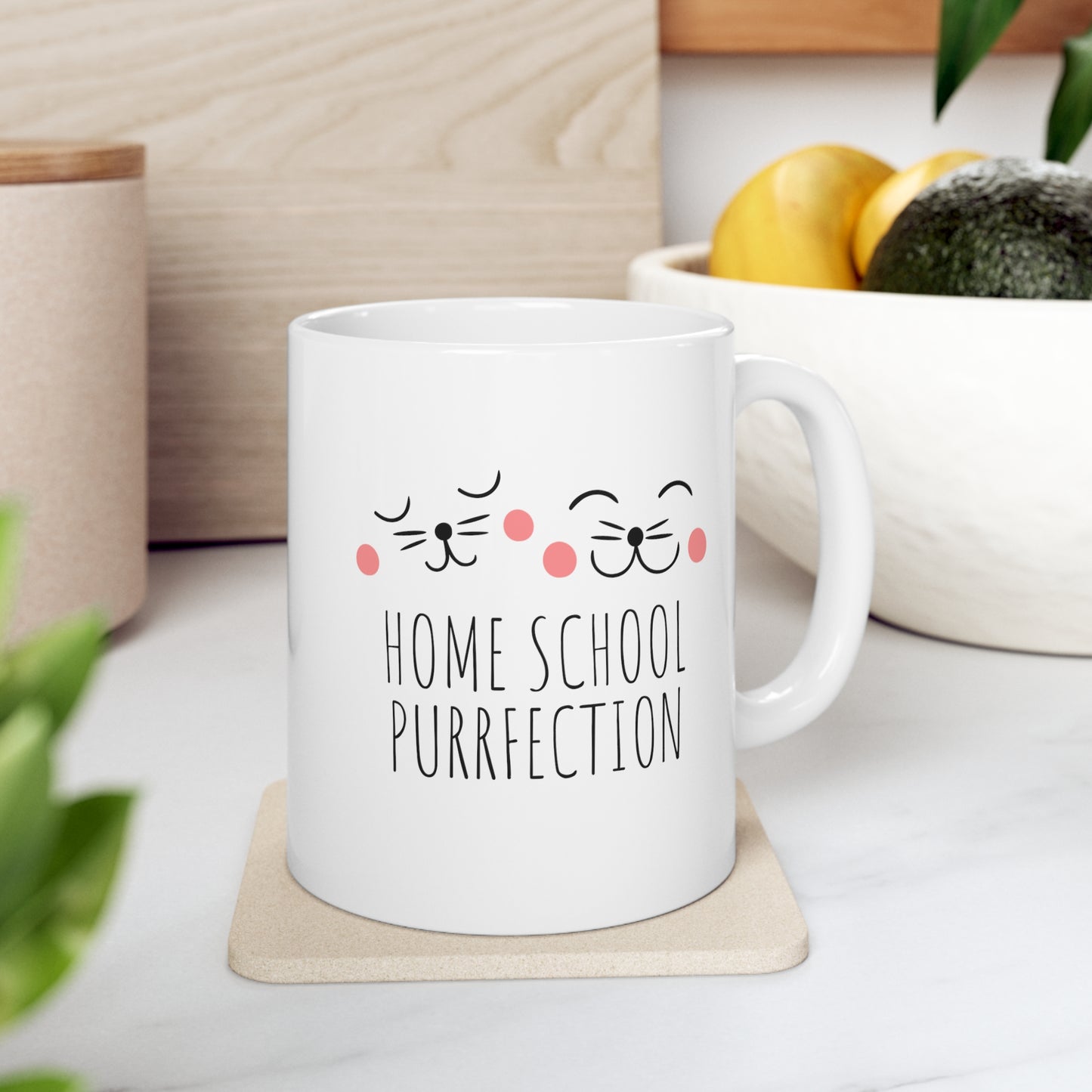 Coffee Mug - Home School Purrfection | White | Ceramic 11oz | Microwave and Dishwasher Safe