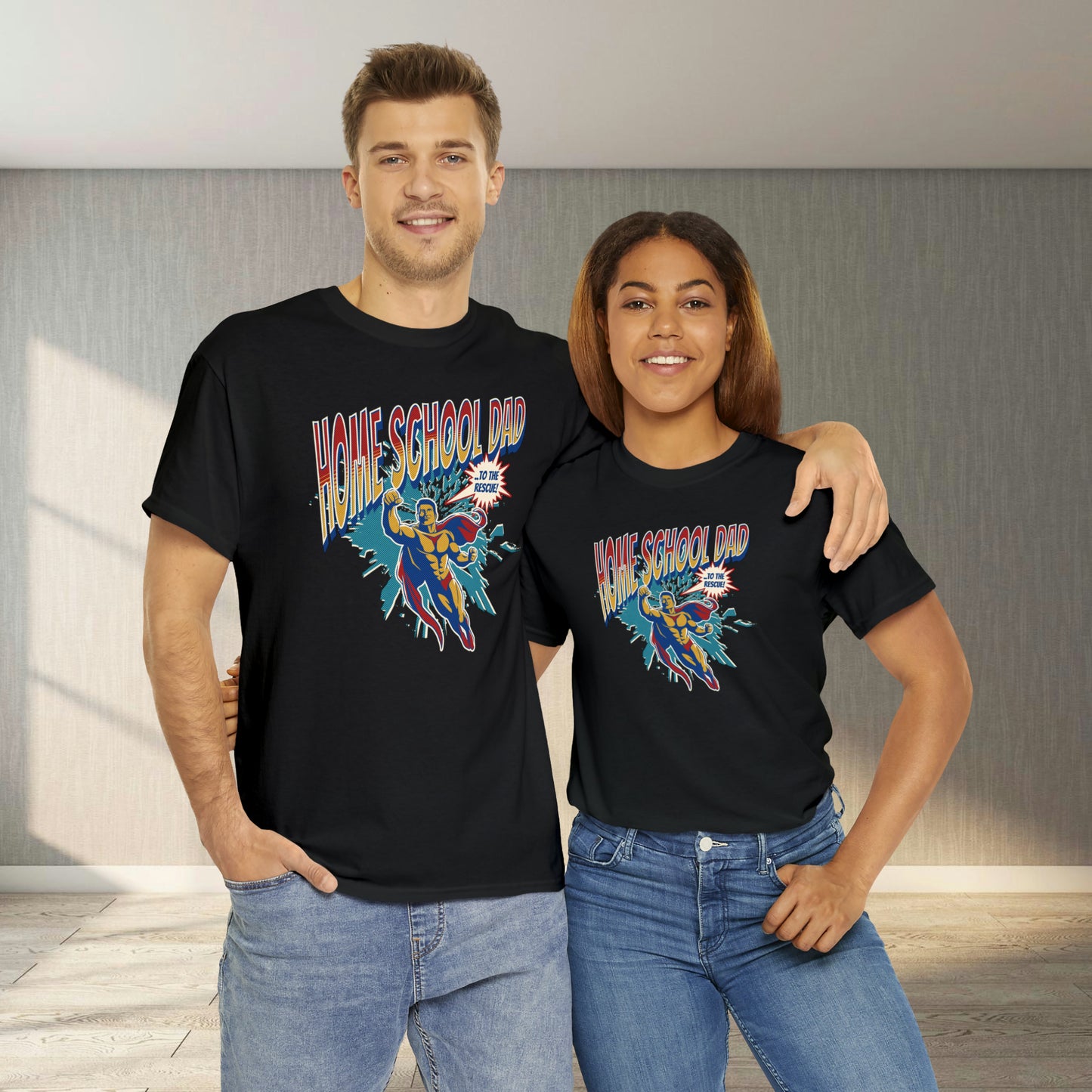 T-Shirt - Home School Dad To The Rescue | Classic Fit | 100% Cotton | Heavy Cotton