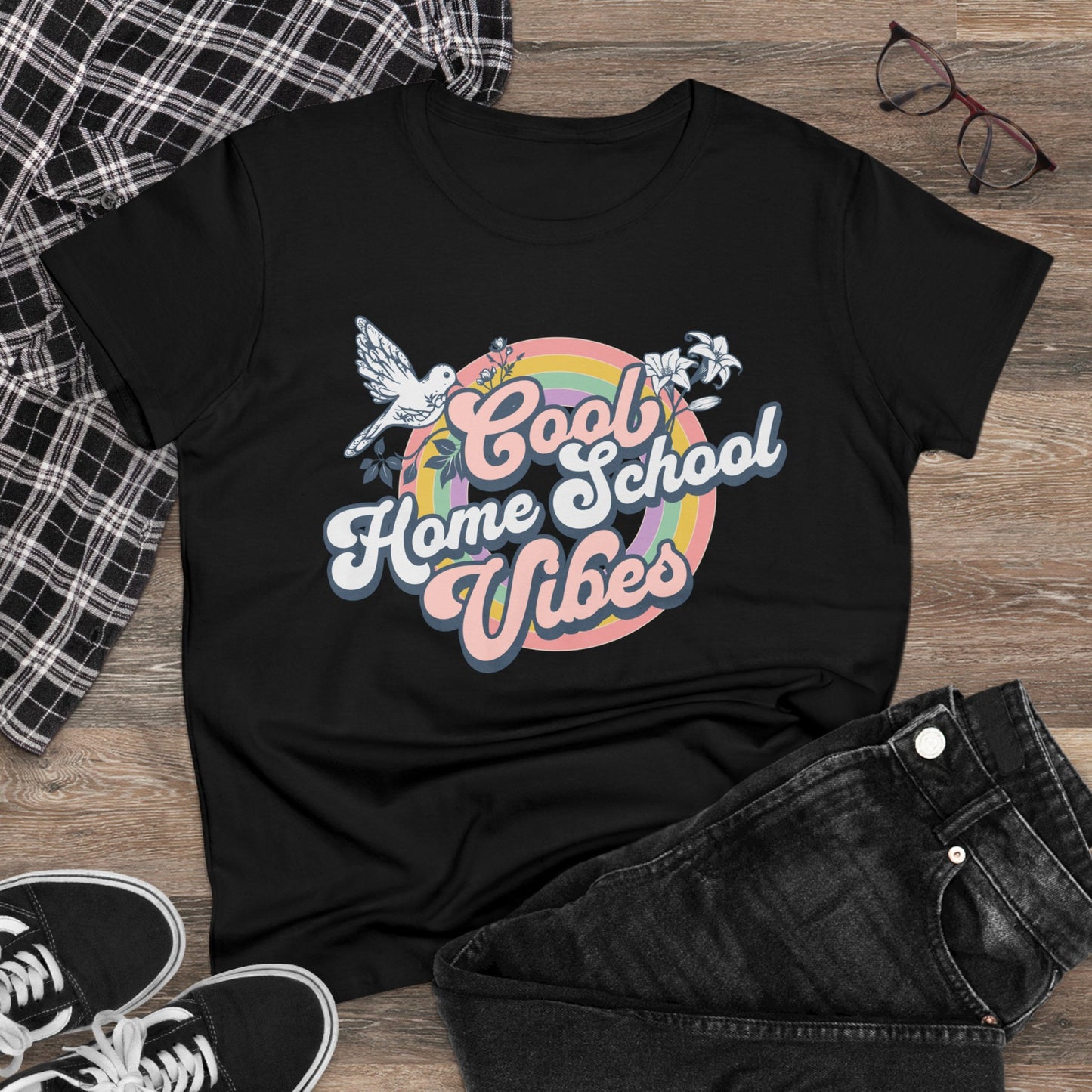 T-Shirt (Womens) - Cool Home School Vibes | Semi Fitted | 100% Cotton | Funny, Witty, Sarcastic
