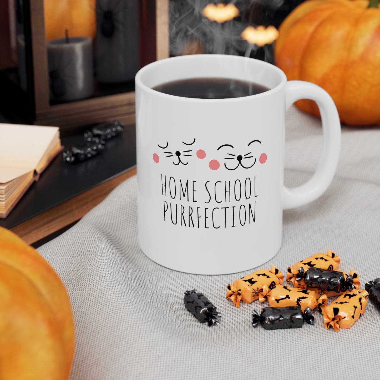 Coffee Mug - Home School Purrfection | White | Ceramic 11oz | Microwave and Dishwasher Safe