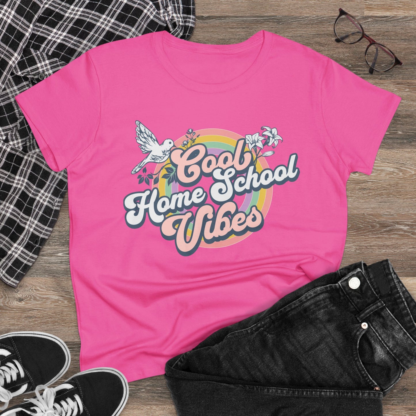 T-Shirt (Womens) - Cool Home School Vibes | Semi Fitted | 100% Cotton | Funny, Witty, Sarcastic