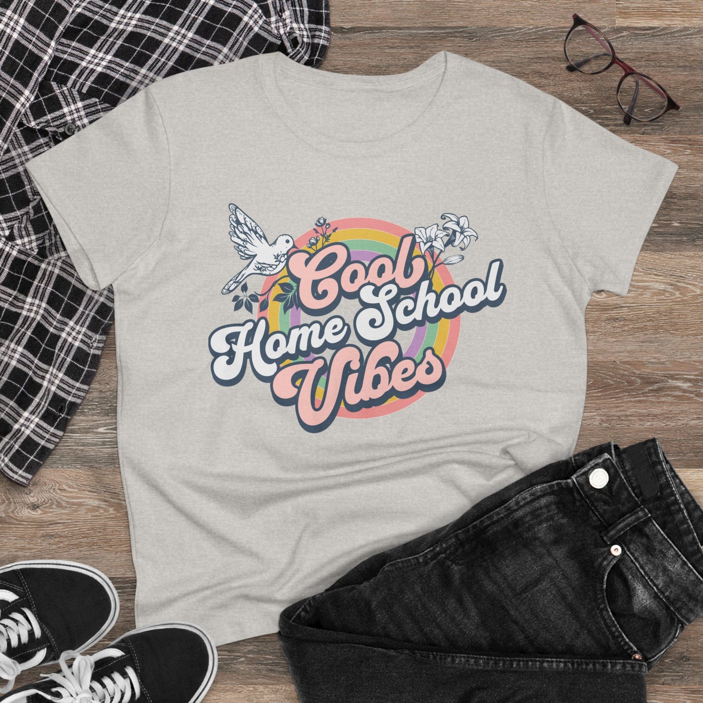 T-Shirt (Womens) - Cool Home School Vibes | Semi Fitted | 100% Cotton | Funny, Witty, Sarcastic