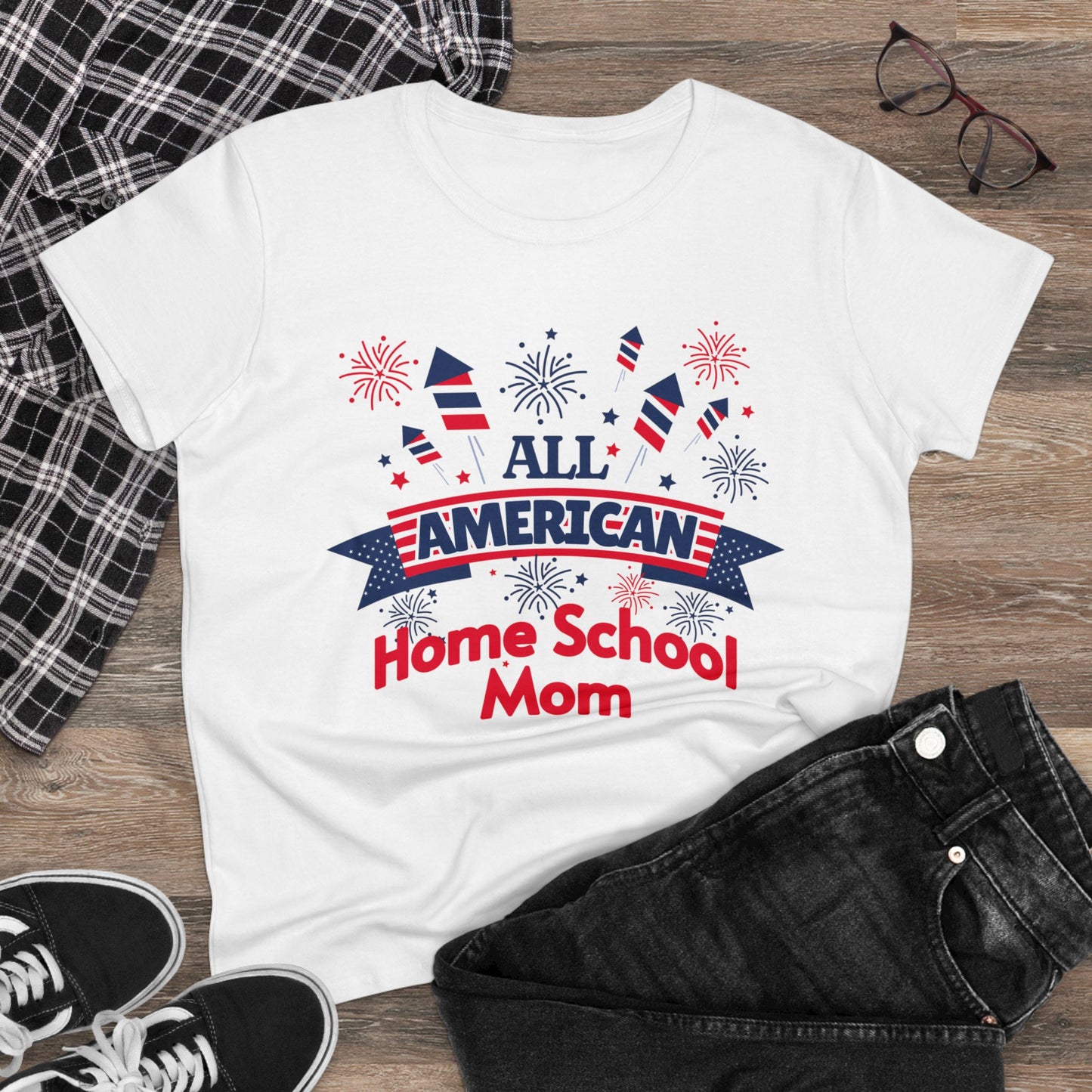 T-Shirt (Womens) - All American Home School Mom | Semi Fitted | 100% Cotton | Funny, Witty, Sarcastic