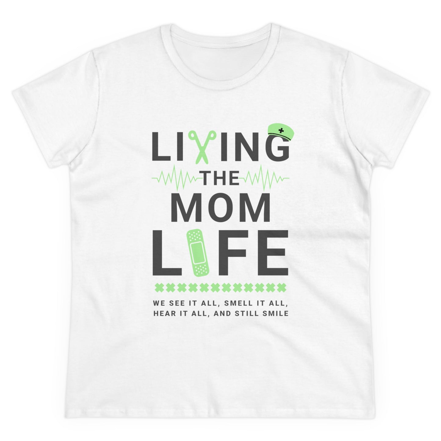 T-Shirt (Womens) - Living The Mom Life | Semi Fitted | 100% Cotton | Funny, Witty, Sarcastic