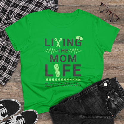 T-Shirt (Womens) - Living The Mom Life | Semi Fitted | 100% Cotton | Funny, Witty, Sarcastic