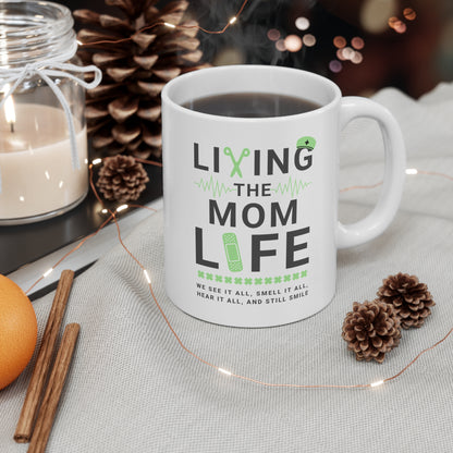 Coffee Mug - Living The Mom Life | White | Ceramic 11oz | Microwave and Dishwasher Safe