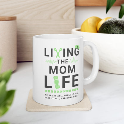 Coffee Mug - Living The Mom Life | White | Ceramic 11oz | Microwave and Dishwasher Safe