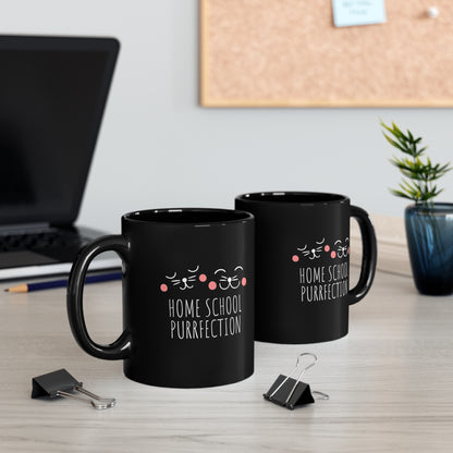 Coffee Mug - Home School Purrfection | Black | Ceramic 11oz | Microwave and Dishwasher Safe