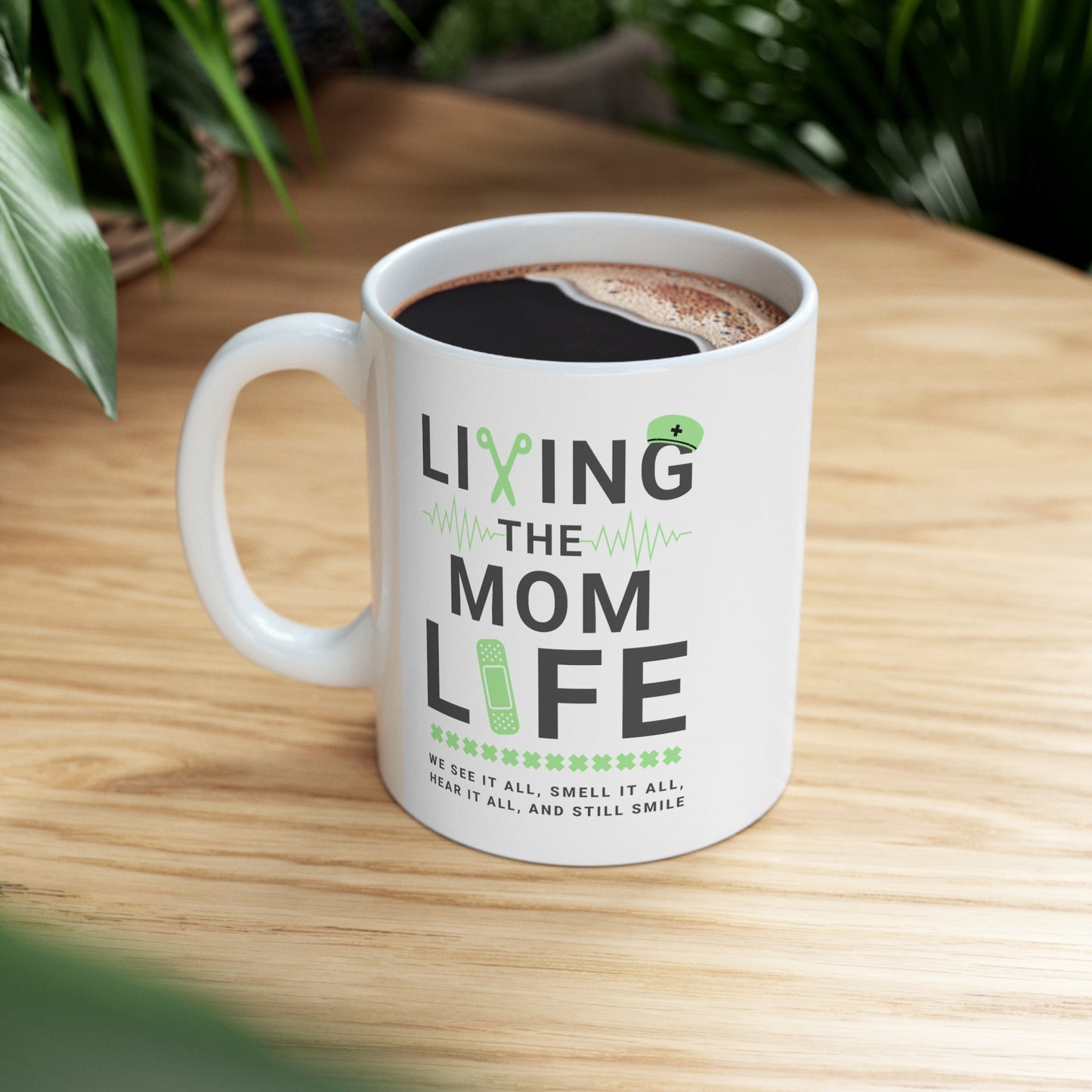 Coffee Mug - Living The Mom Life | White | Ceramic 11oz | Microwave and Dishwasher Safe