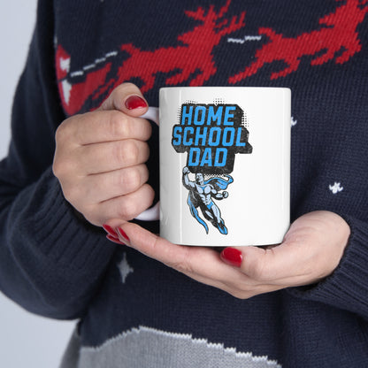 Coffee Mug - Home School Super Dad | White | Ceramic 11oz | Microwave and Dishwasher Safe