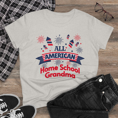 T-Shirt (Womens) - All American Home School Grandma | Semi Fitted | 100% Cotton | Funny, Witty, Sarcastic