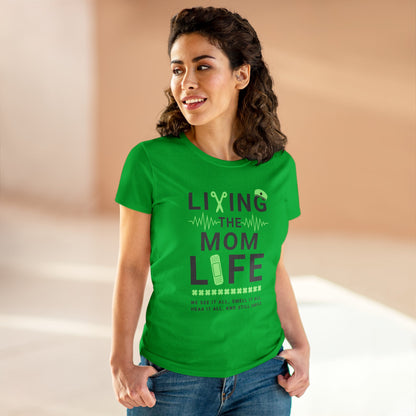 T-Shirt (Womens) - Living The Mom Life | Semi Fitted | 100% Cotton | Funny, Witty, Sarcastic