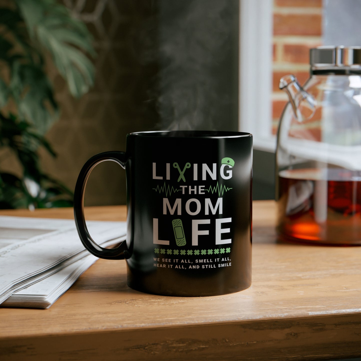 Coffee Mug - Living The Mom Life | Black | Ceramic 11oz | Microwave and Dishwasher Safe