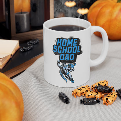 Coffee Mug - Home School Super Dad | White | Ceramic 11oz | Microwave and Dishwasher Safe