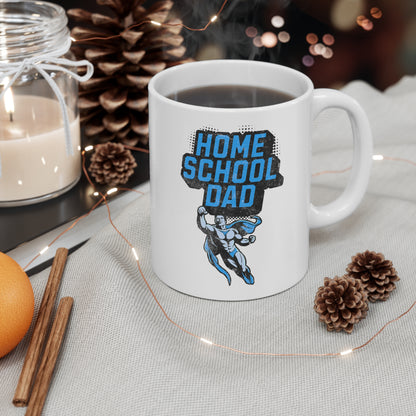 Coffee Mug - Home School Super Dad | White | Ceramic 11oz | Microwave and Dishwasher Safe