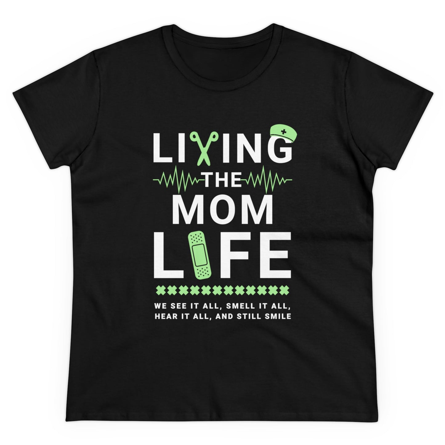 T-Shirt (Womens) - Living The Mom Life | Semi Fitted | 100% Cotton | Funny, Witty, Sarcastic