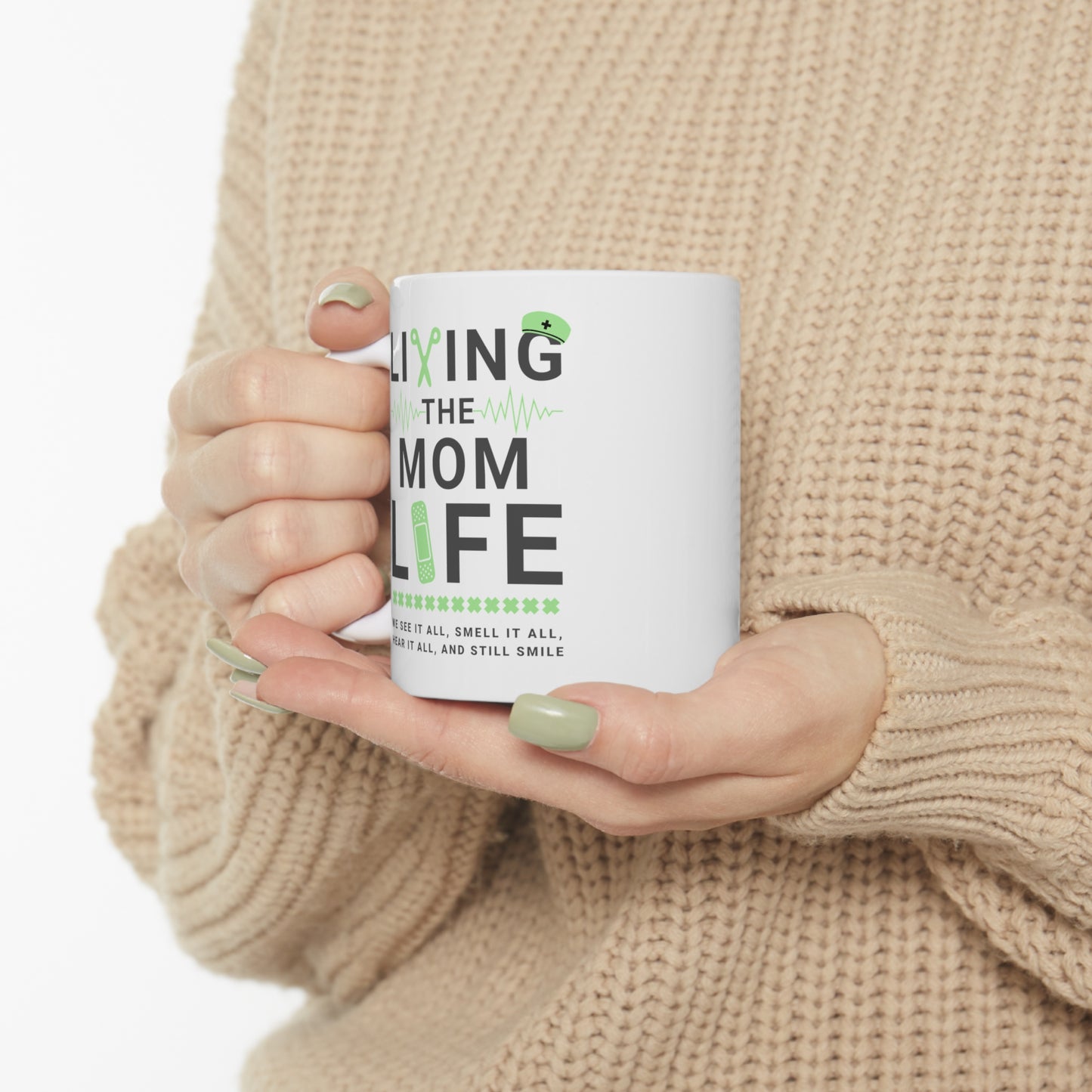 Coffee Mug - Living The Mom Life | White | Ceramic 11oz | Microwave and Dishwasher Safe