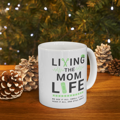 Coffee Mug - Living The Mom Life | White | Ceramic 11oz | Microwave and Dishwasher Safe