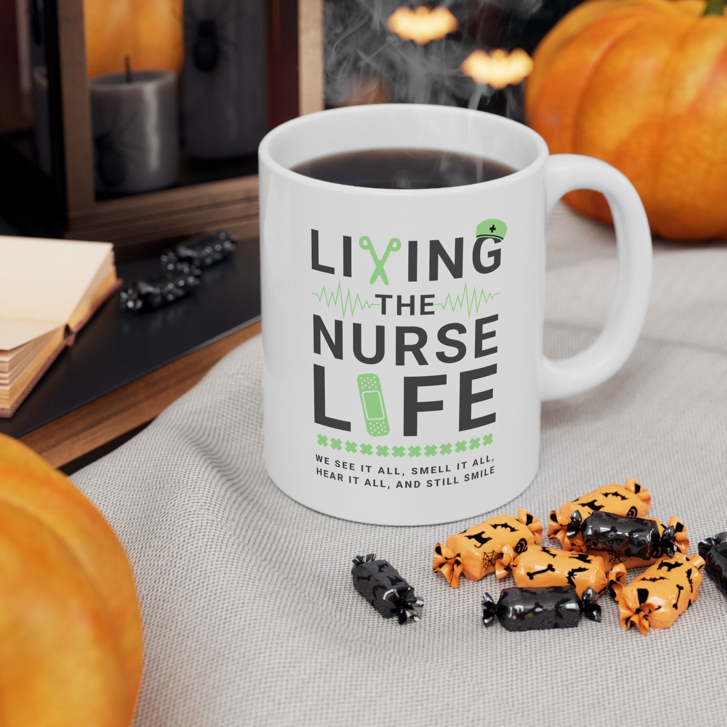 Coffee Mug - Living The Nurse LIfe | White | Ceramic 11oz | Microwave and Dishwasher Safe