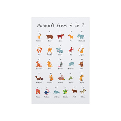 Poster - Alphabet Animals | A to Z | Reading and Spelling | Premium Matte Poster