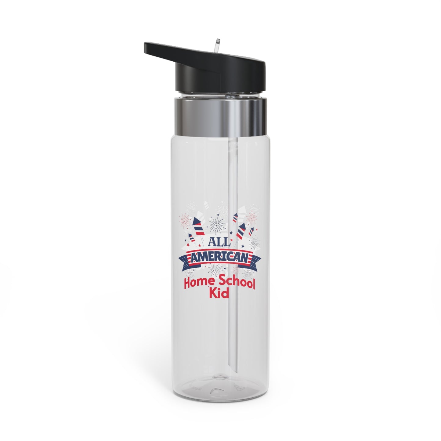 Water Bottle, 20oz | All American Home School Kid | BPA Free | Spill-Resistant Lid With Straw