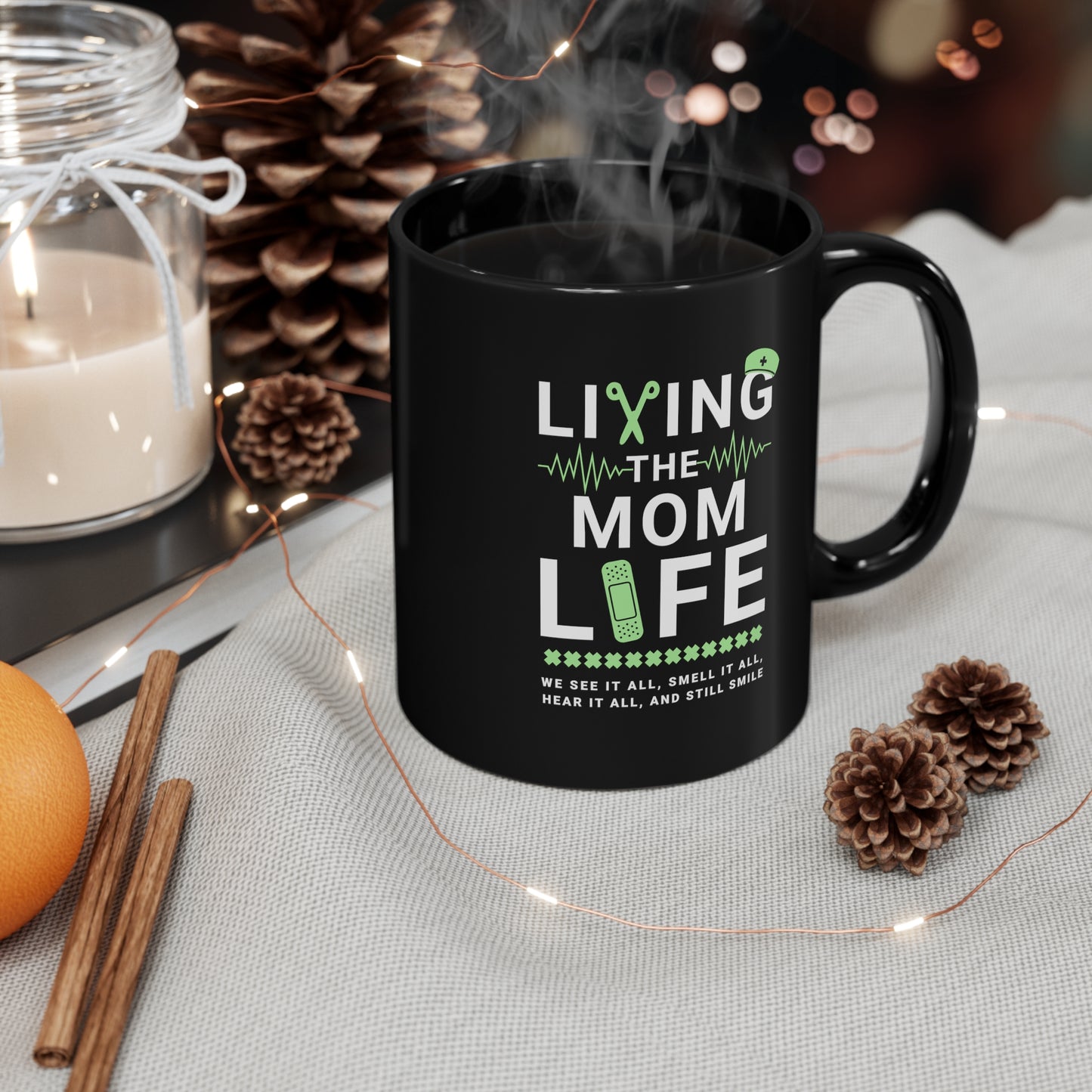 Coffee Mug - Living The Mom Life | Black | Ceramic 11oz | Microwave and Dishwasher Safe