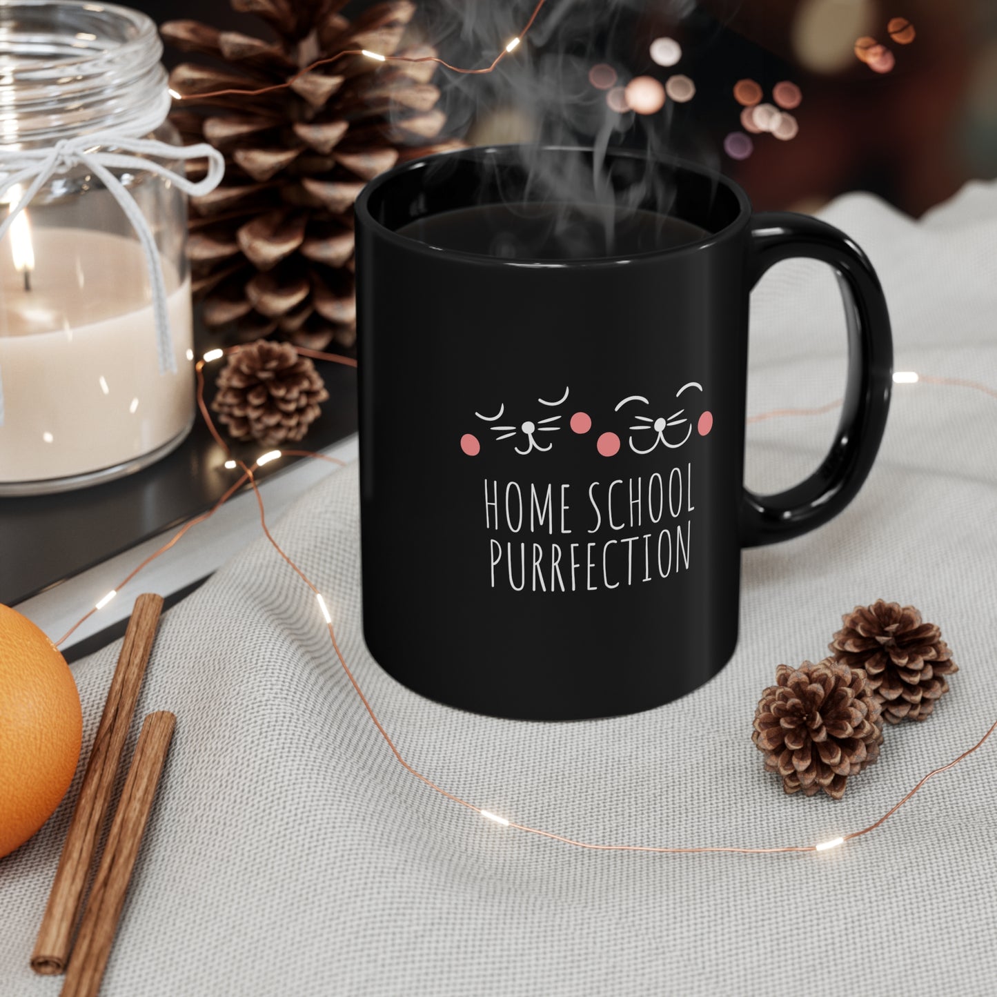 Coffee Mug - Home School Purrfection | Black | Ceramic 11oz | Microwave and Dishwasher Safe